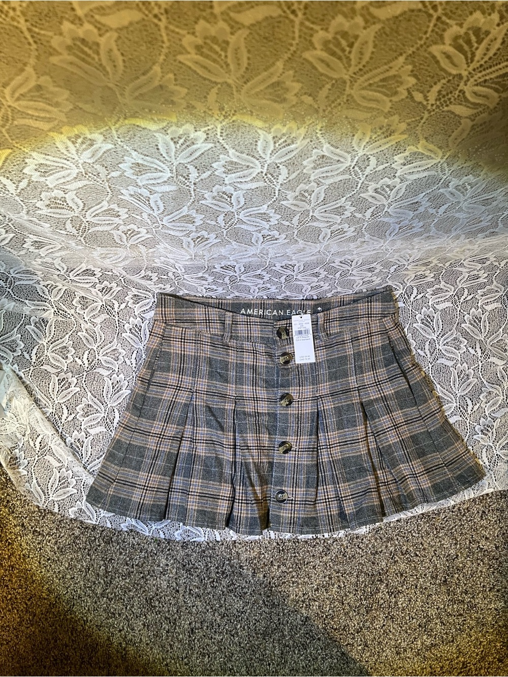 American Eagle Outfitters Gray Plaid Pleated Mini Skirt NWT